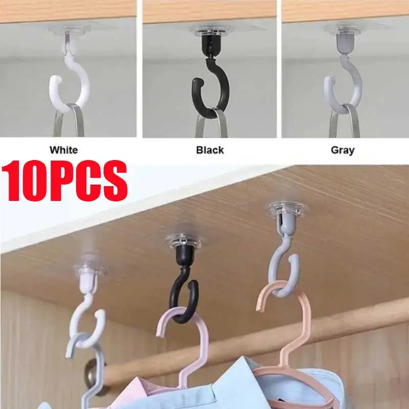 1/3/10 pieces transparent ceiling hook 360° rotatable ceiling wall hook home multifunctional kitchen bathroom self-adhesive hook