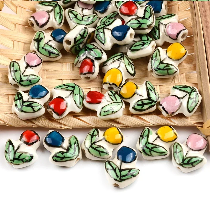 Ceramiczne koraliki w kształcie kwiat tulipana 14x1 6mm luźne ręcznie malowana porcelana koraliki do wyrobu biżuterii na naszyjniki bransoletki — zdjęcie 2