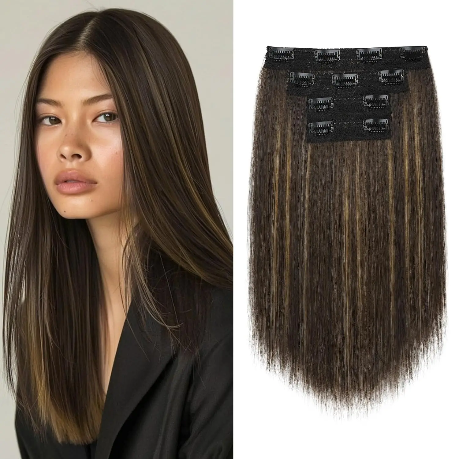 

14-inch straightener synthetic hair extensions, 4-piece pack, lace hair extensions, quickly increase hair length and volume.