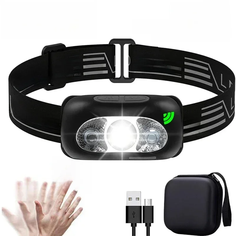 Mocna latarka czołowa Mini Led Night Fishing Mocna latarka czołowa Zewnętrzna wodoodporna Camping Przenośne reflektory LED z czujnikiem — zdjęcie 2