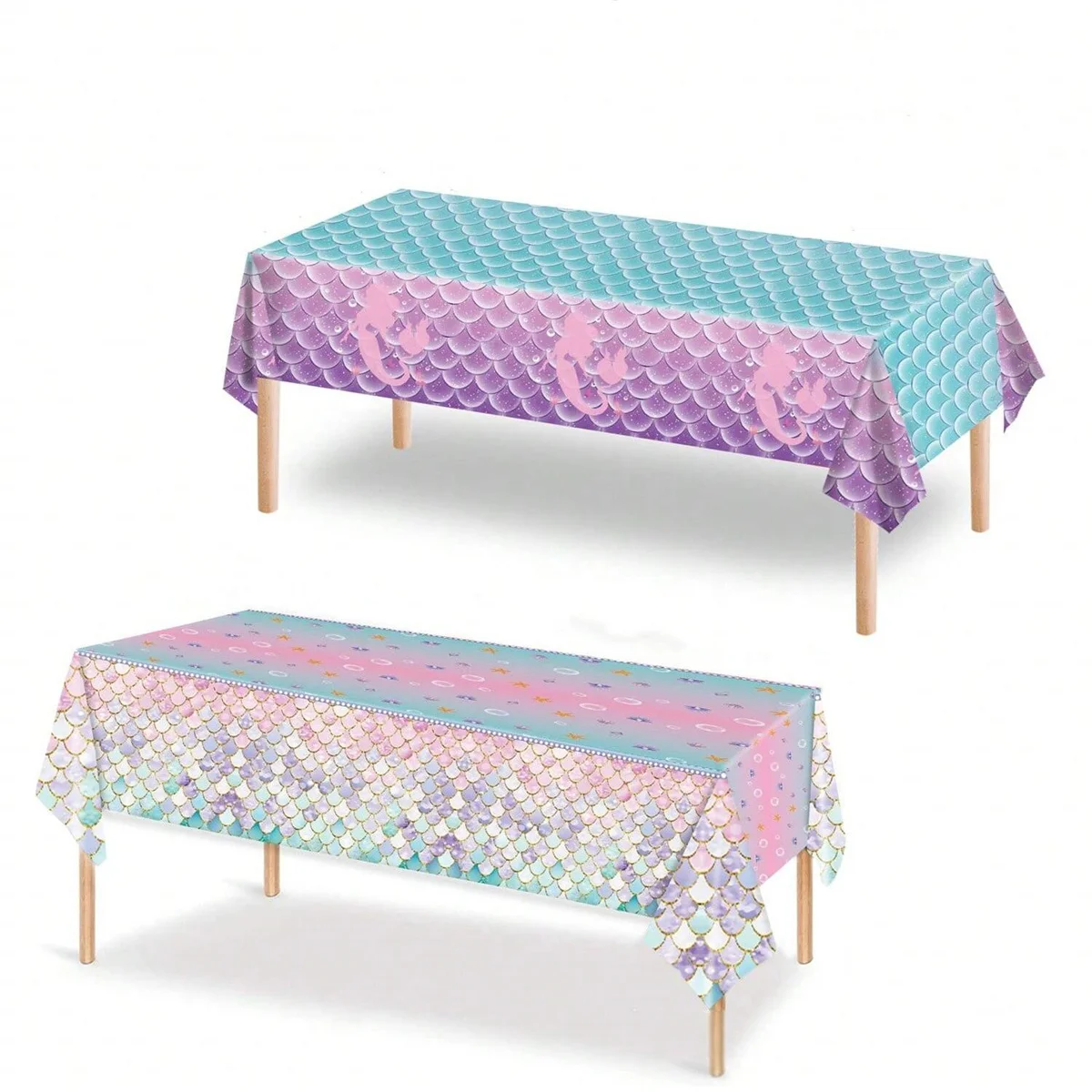 1pc Disposable PE Plastic Tablecloth Mermaid and Fish Scale Design Ideal for Birthday Wedding Bridal Shower Mermaid Party Decor