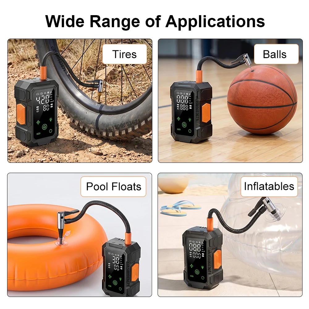 Mini Inflador de Neumáticos Portátil para Auto, Compresor de Aire Inalámbrico Eléctrico para Neumáticos de Coche, Motocicletas y Bicicletas, Inflador Automático de Ruedas de Coche, Compresor Recargable con Manómetro Digital y Luz LED