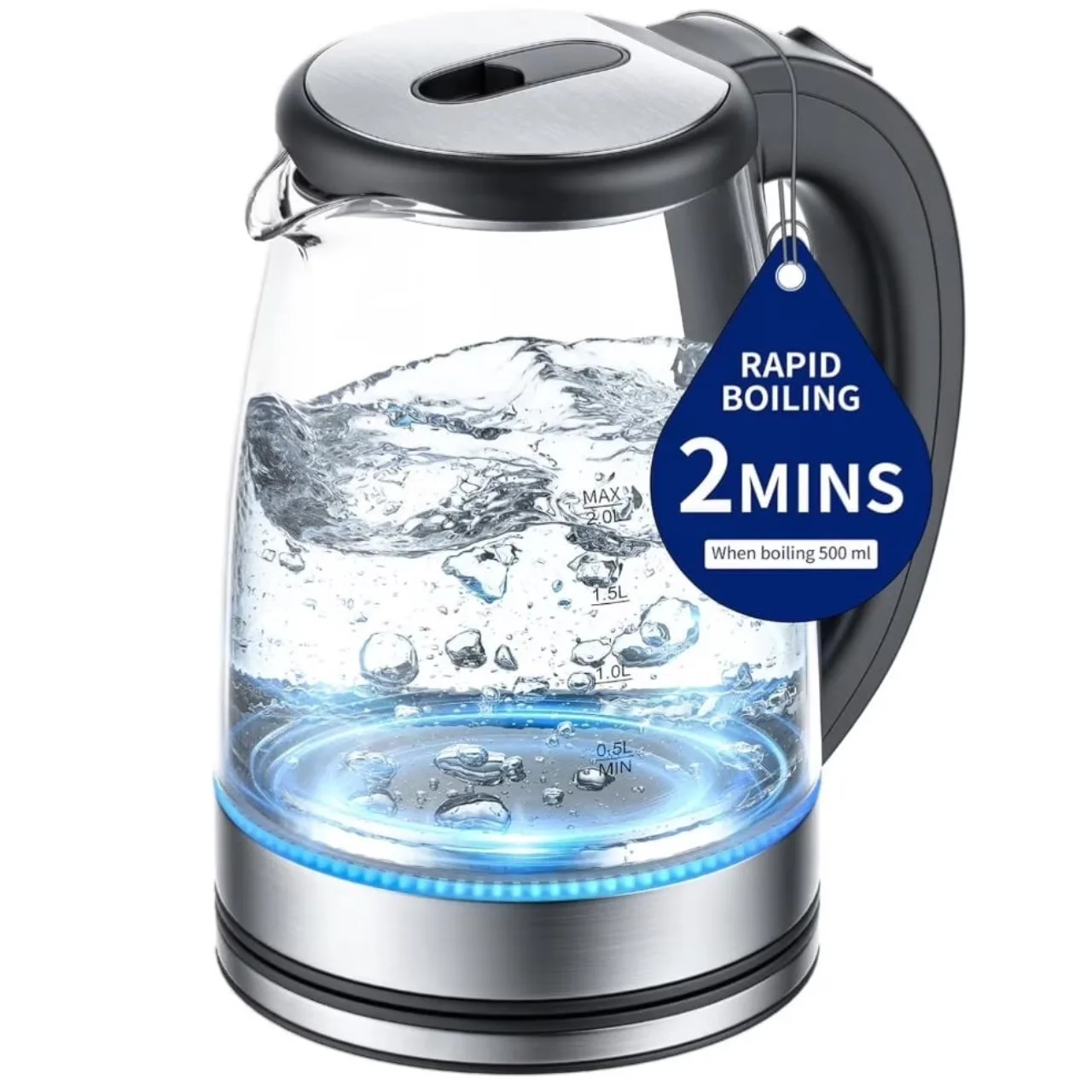 2L Glass Water Pitcher with Leak-Proof Lid, Wide Mouth Drink Dispenser for Easy Filling & Cleaning, Refrigerator Juice & Water Jug