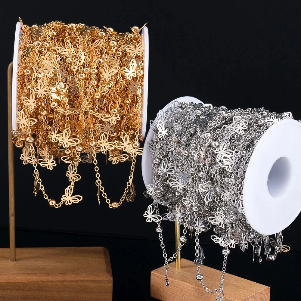 Pendentif papillon en perles de 1m, chaîne Fine, pompon trèfle, chaîne en métal pour bricolage, collier, Bracelet, accessoires de bijoux