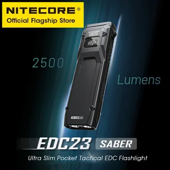 NITECORE EDC23 Ultra Slim EDC ไฟฉาย 2500 Lumens USB-C ชาร์จกระเป๋าขนาดเล็กยุทธวิธี Troch Light แบตเตอรี่ Li-Ion ในตัว