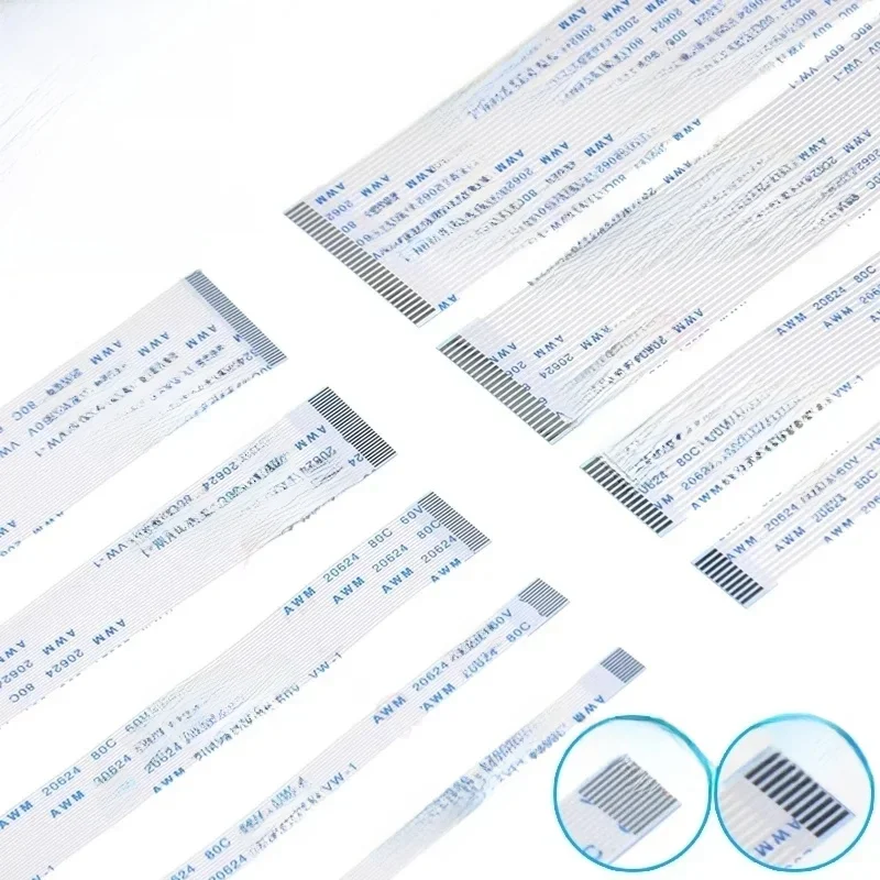 10 Câbles Plats Flexibles FPC/FFC à Pas de 0,5 mm, 4, 5, 6, 8, 10, 12, 14, 16, 18, 20, 22, 24, 26, 30, 32, 34, 36, 38, 40, 45, 50, 54, 60 Broches