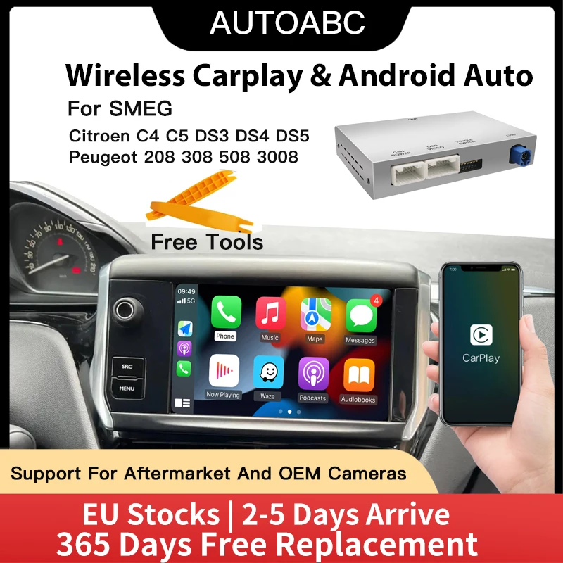 Módulo inalámbrico Carplay y Android Auto para Peugeot SMEG 208 308 508 3008 C4 DS3 DS4 DS5 radio de coche Mirror Link multimedia