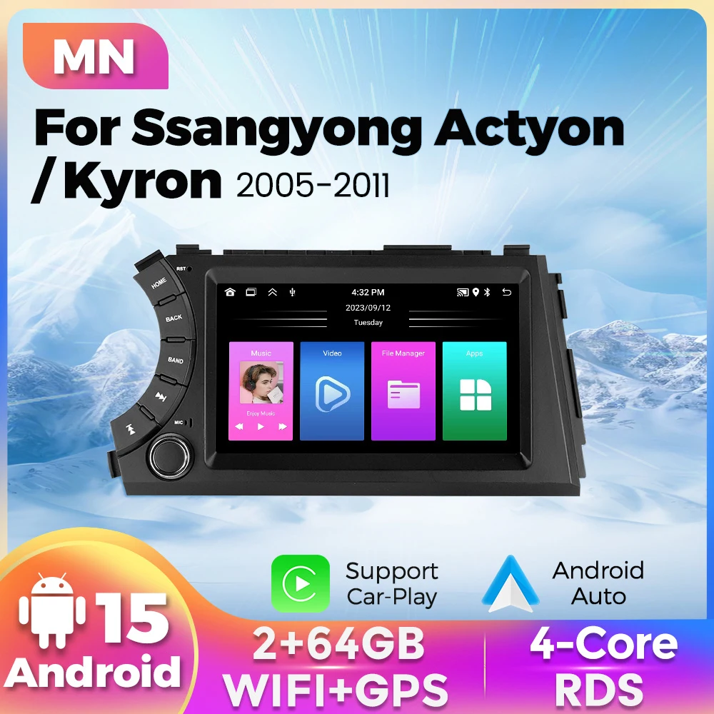 Navifly 7 inch IPS 2 Din Android Car Stereo Multimedia Video Player For SsangYong Kyron Actyon 2005-2011 GPS CarPlay Auto Radio