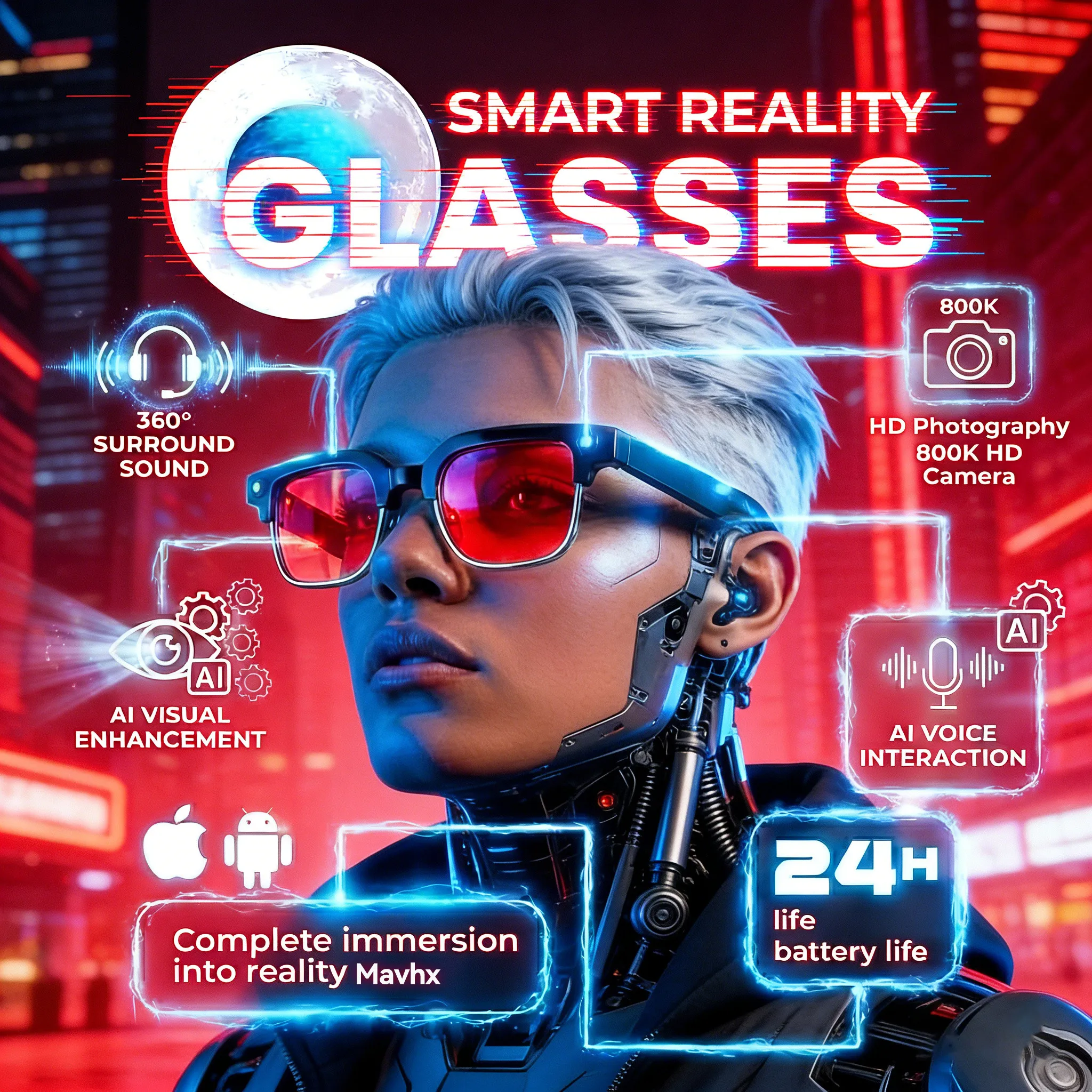 

New 1200P HD Smart Glasses With 800W Ultra-Wide Camera Video Recording 4GB AI Photo Recognition Bluetooth Call Translation Voice