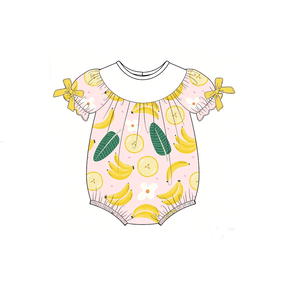 Boutique kid's rompers Customizable baby name romper puff sleeves bow decoration fruit popsicles print suitable kids wholesale