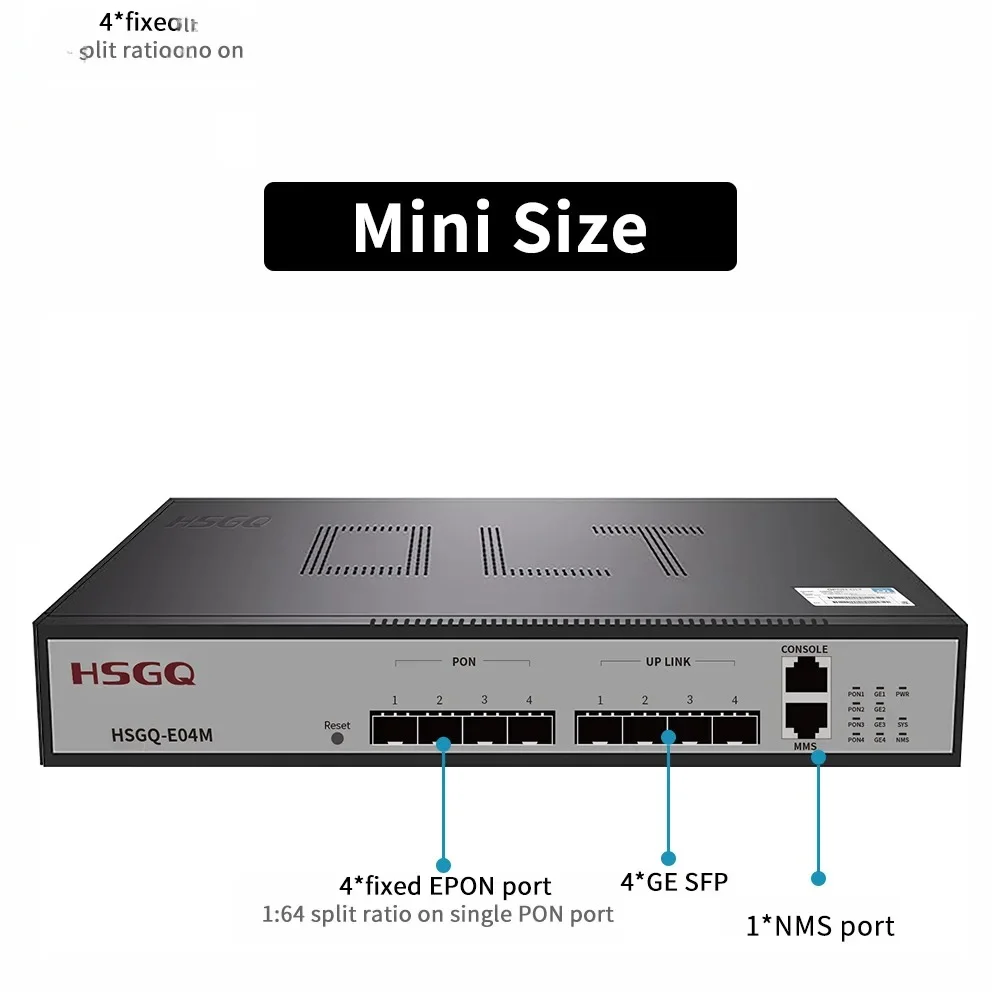 جديد وأصلي HSGQ-E04M mini epon 4 pon port epon olt مع 4 قطعة وحدات SFP لمشروع CATV وتطبيق الفندق