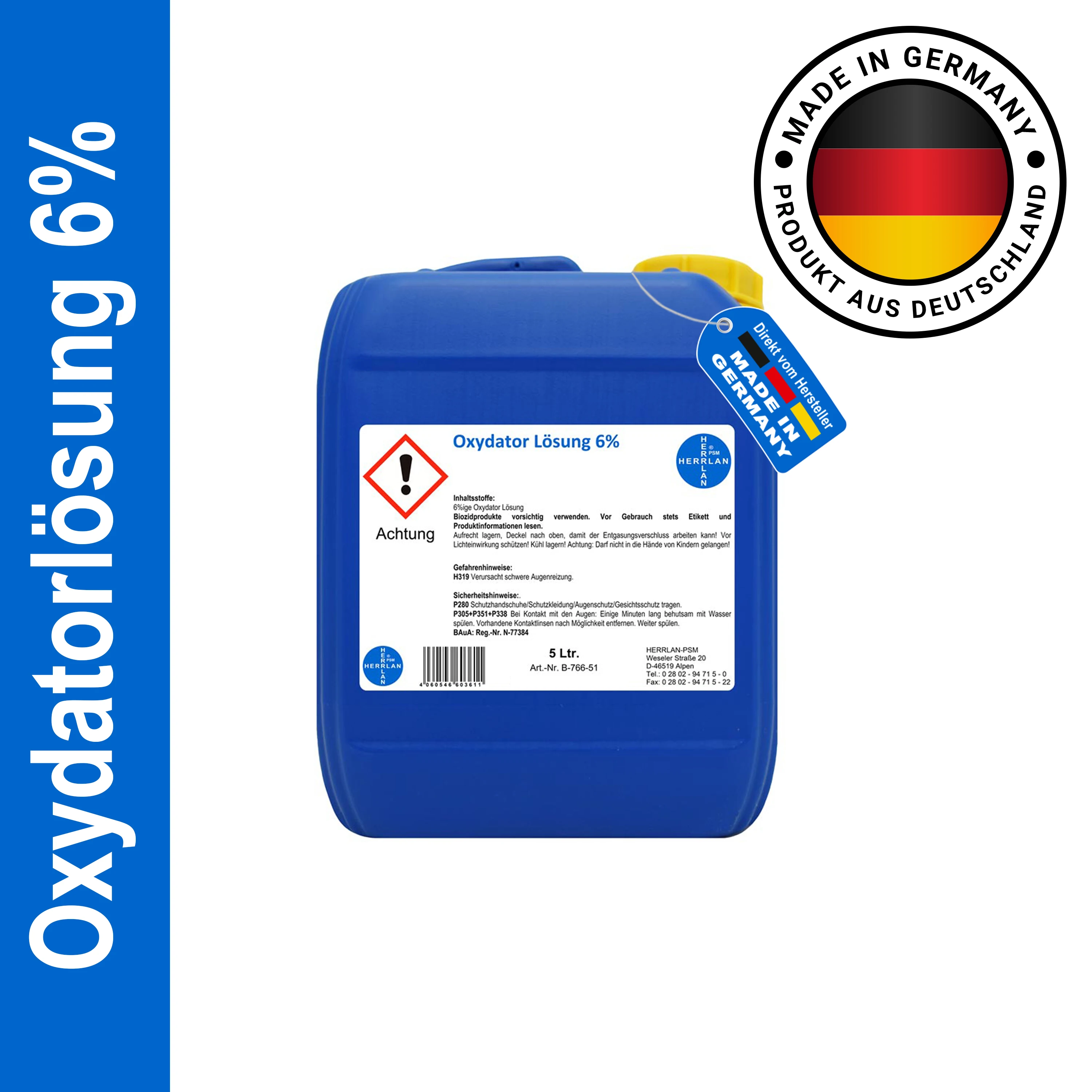 HERRLAN ® Oxydatoroplossing 6% gestabiliseerd-waterstofperoxide Food Grade voor aquaria en vijvers Zuurstofdispenser Lösu