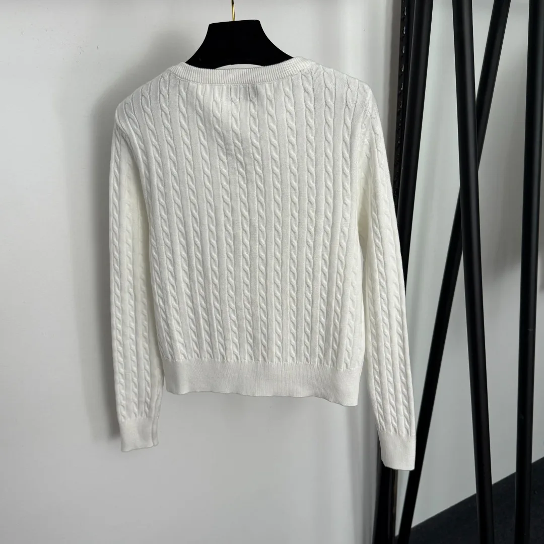 

Women's New Spring and Autumn New Fashion Minimal New Shining Hot Drill Fried Dough Twists Long Sleeve Knitted Cardigan Top