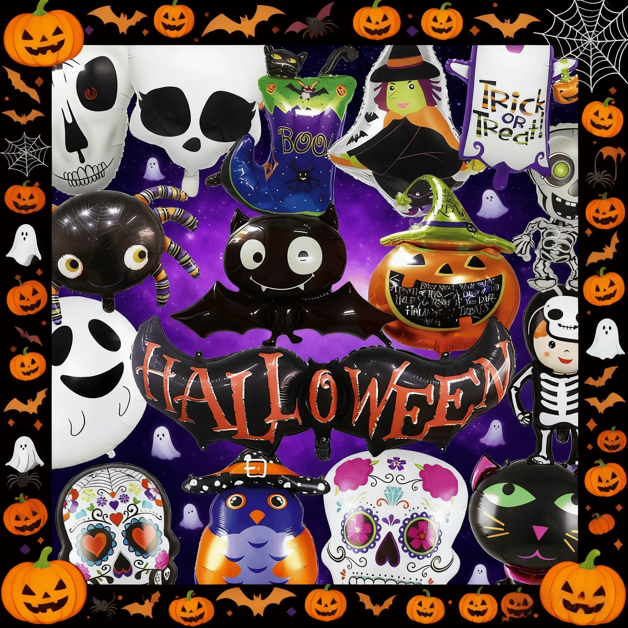 

Halloween Foil Balloons Pumpkin Cat Witch Skull Mylar Balloon for Kids Happy Halloween Night Birthday Party Decorations Supplies