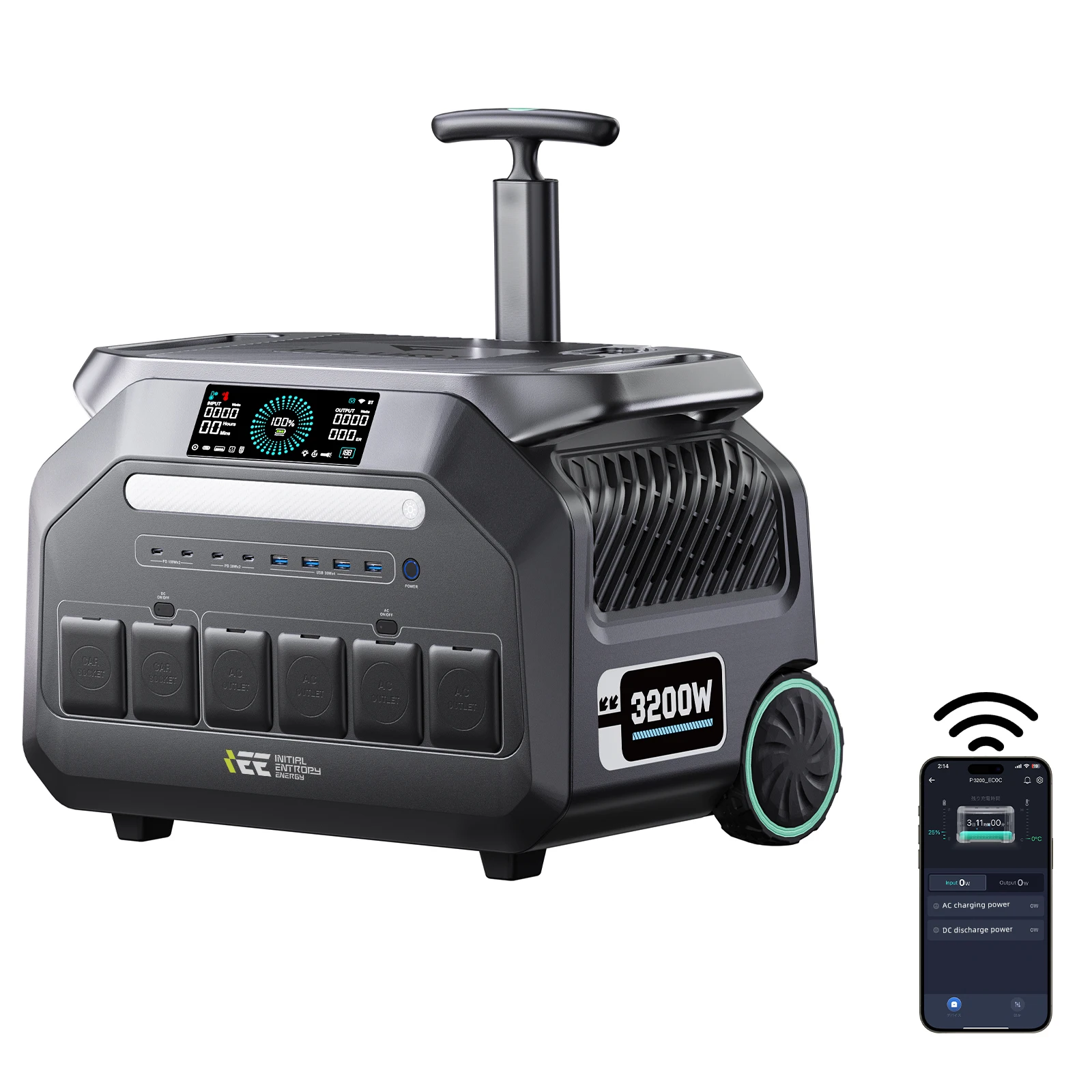 IEE P3200 3200W Tragbare Powerstation 2048Wh LiFeP04 Akku EU AC-Ausgang (6400W Maximaler Ausgang) Trolley für Wohnmobil Camping Van