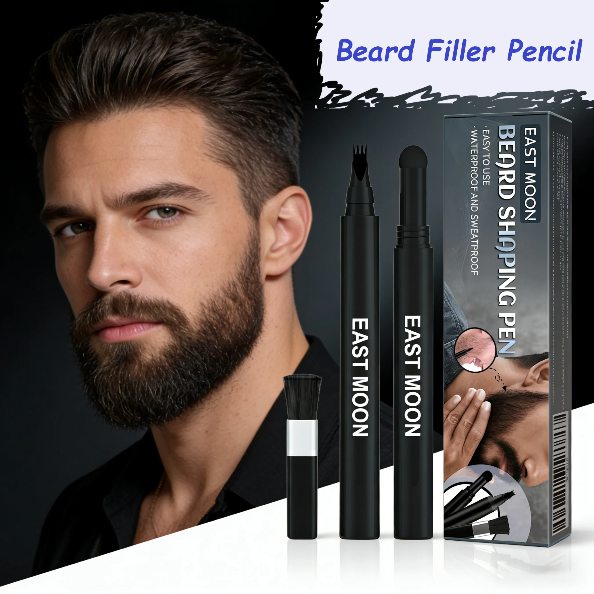 

EAST MOON 1 Set Black Beard Shaping Pen Waterproof Sweatproof Natural Moustache Filler Nourishing Beard Pencil For Man Cosmetic
