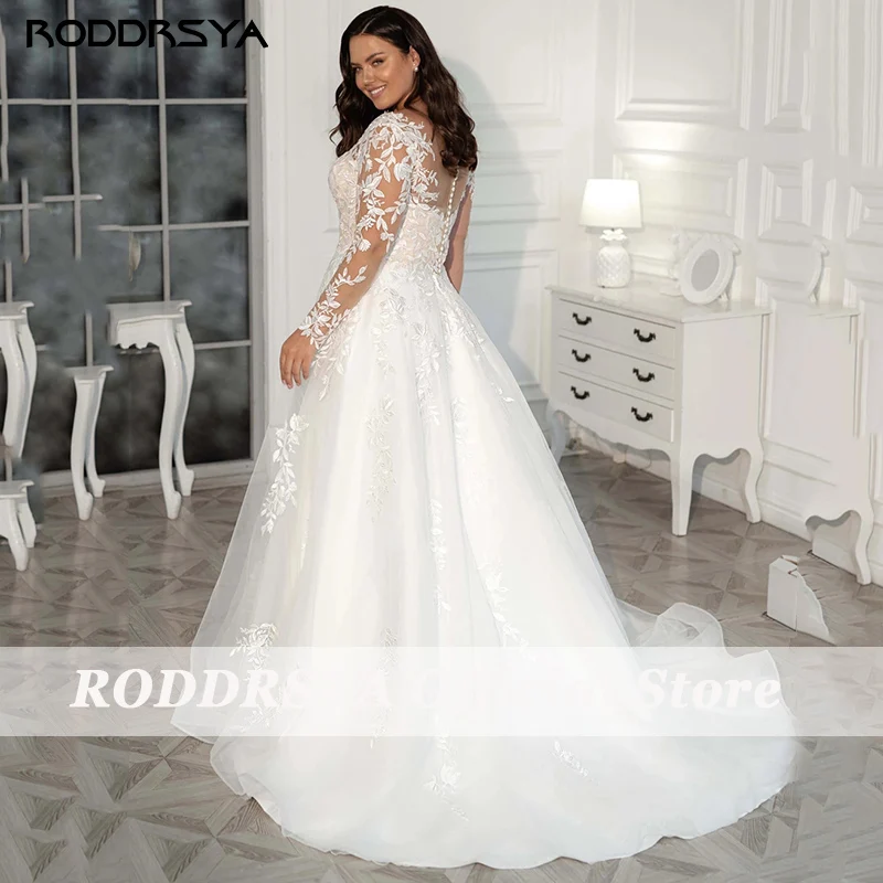 RODDRSYA gaun pernikahan ukuran besar gaun pengantin renda lengan panjang elegan 2023 gaun pengantin Applique Tulle gaun panjang Sweep A-Line robe de marifee