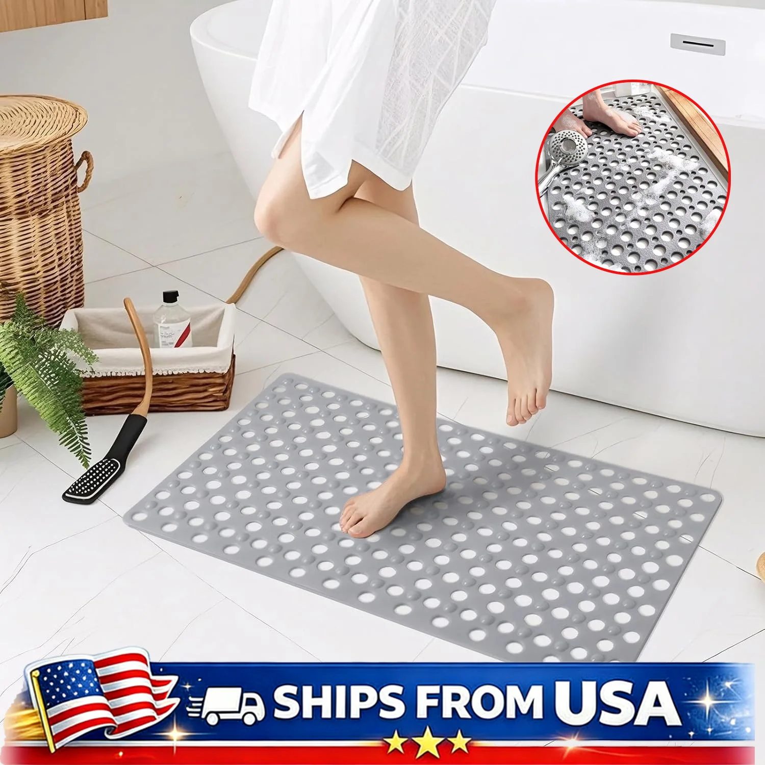

Non Slip Bathtub Mat 30x17 Inch Soft Shower Mat With Strong Suction Cups Quick Drain Holes Machine Washable For Bathroom