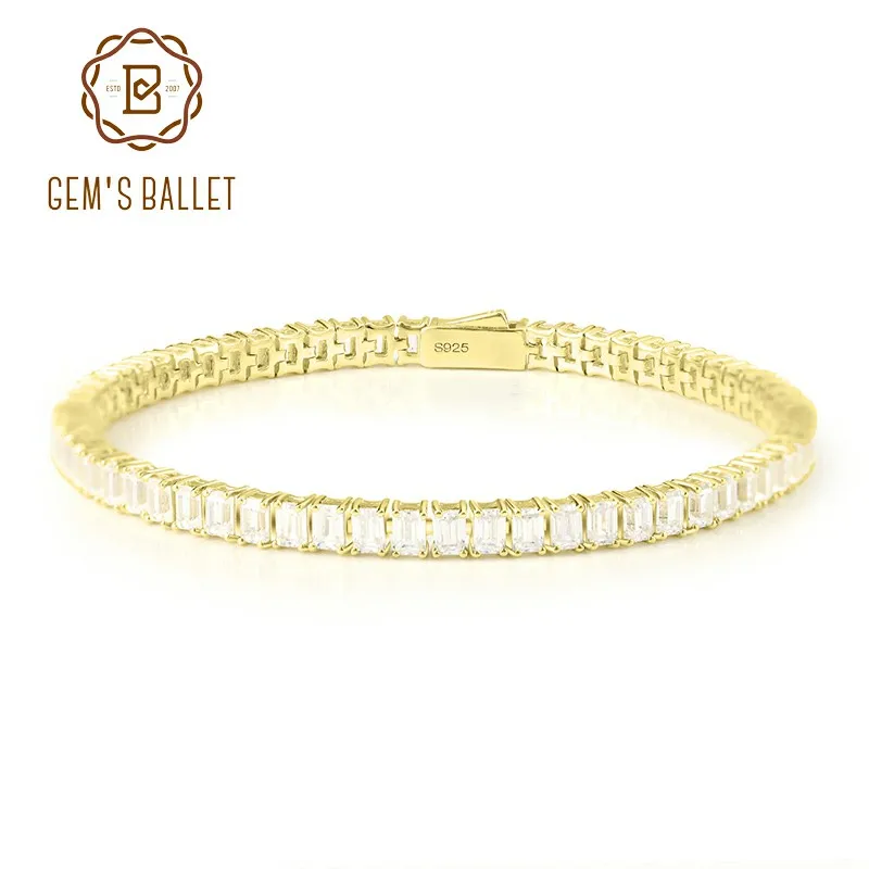 

GEM'S BALLET 2.5X3.5 Emerald Cut Moissanite Tennis Bracelet Jewelry 925 Sterling Silver Link Chain Bracelet Gift For Women