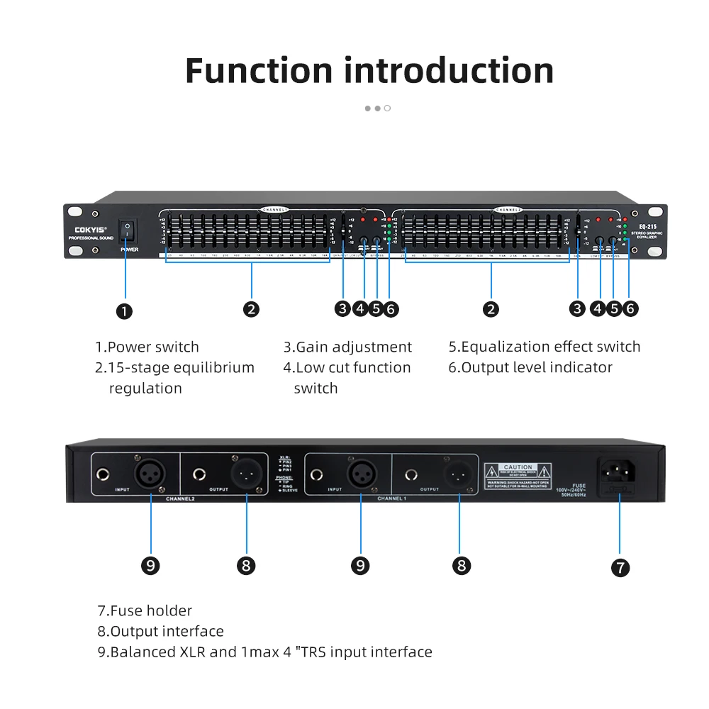 Imagem -06 - Cokyis-equalizador Gráfico Equalizador de Potência Processador de Som Digital Eq215 Novo Equilibrado Ativo Dual 15 Band