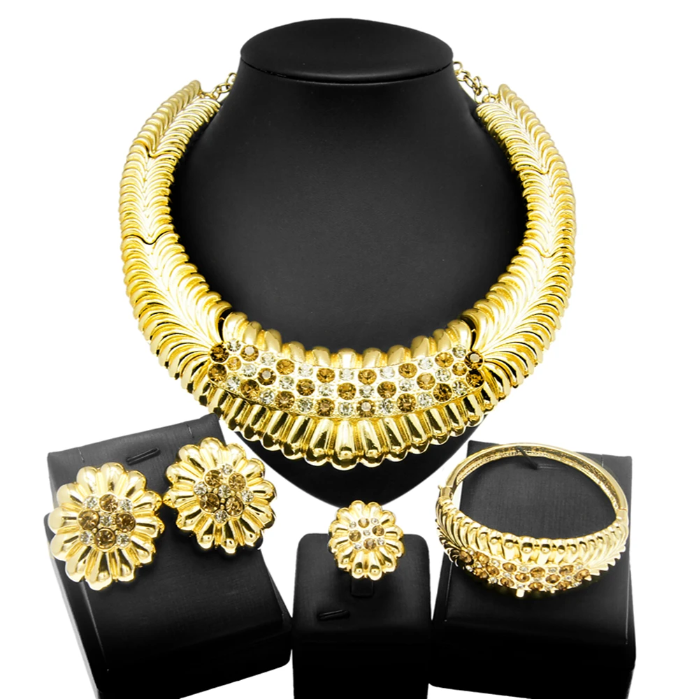 

Jewelry Sets For Women Gild Gold Exaggerated Smothering Champagne Rhinestone Necklace Luxury Engagement Jewelry
