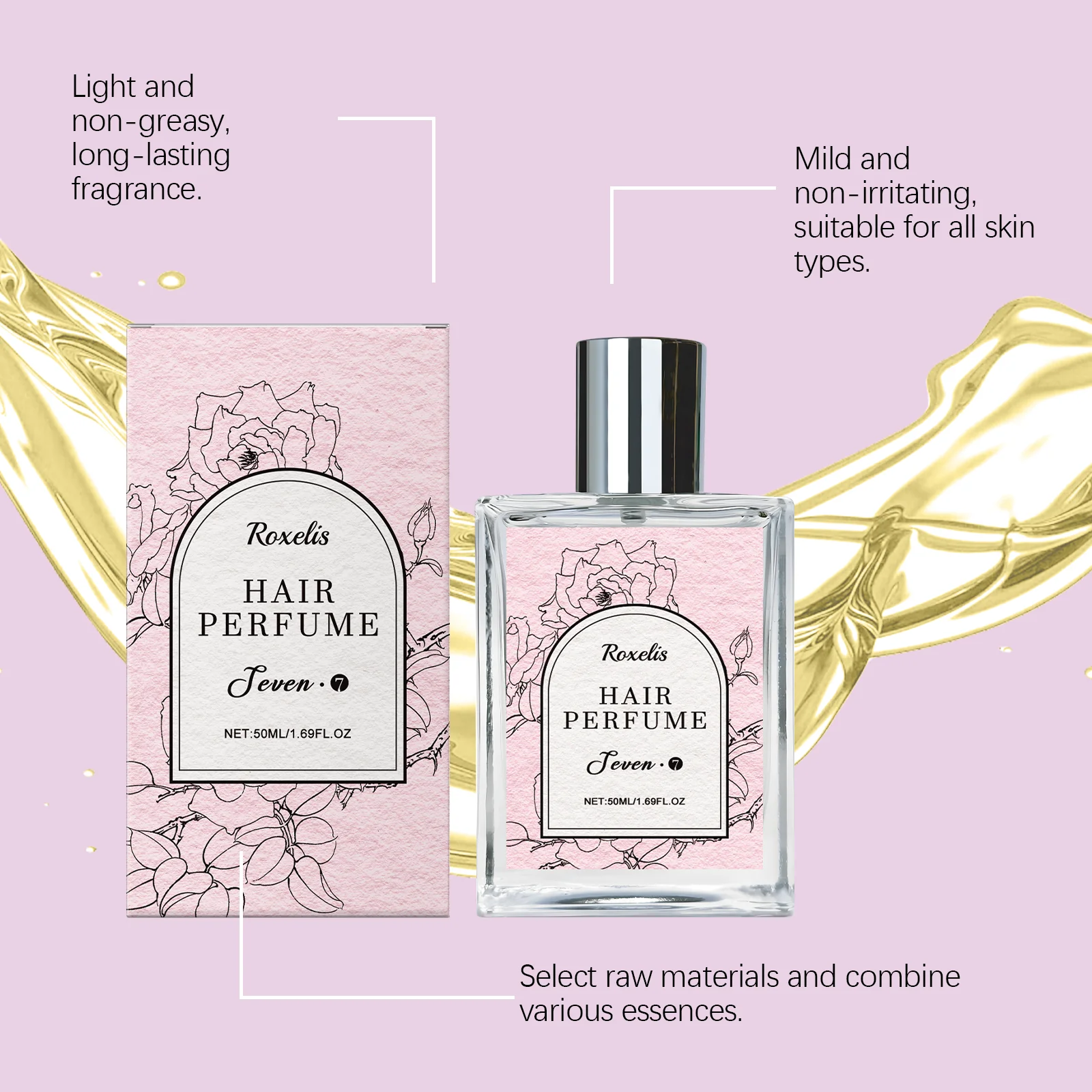 Roxelis 50ml Rose Hair Perfume Lasting Floral Fragrance Charming Lady Refreshing Body Hair Elegant Scent Glamour Dating Perfume