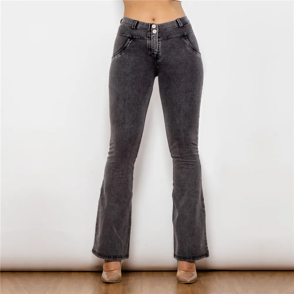 Shascullfites Gym And Shaping Flare Jeans Pants Super Stretch Bleached Gray Jeans Slim Fit Bell Bottom Classic Trousers