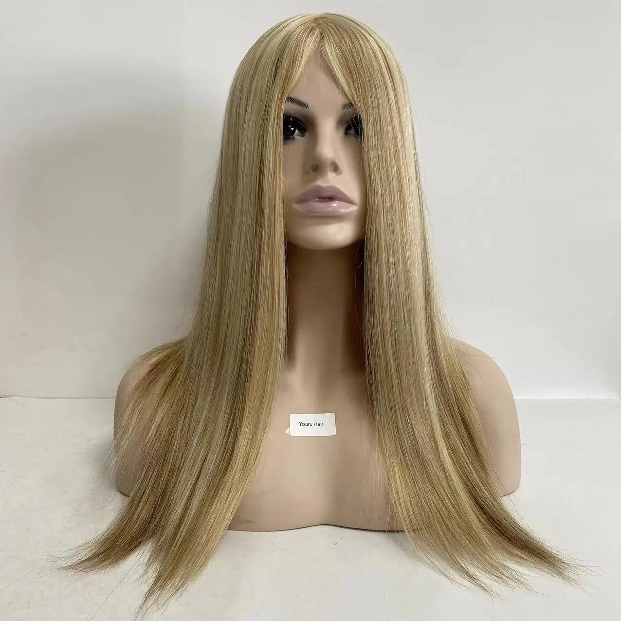 22 inches European Virgin Human Hair Silky Straight Blonde 60 Piano Light Brown 10 Jewish Wig for White Woman