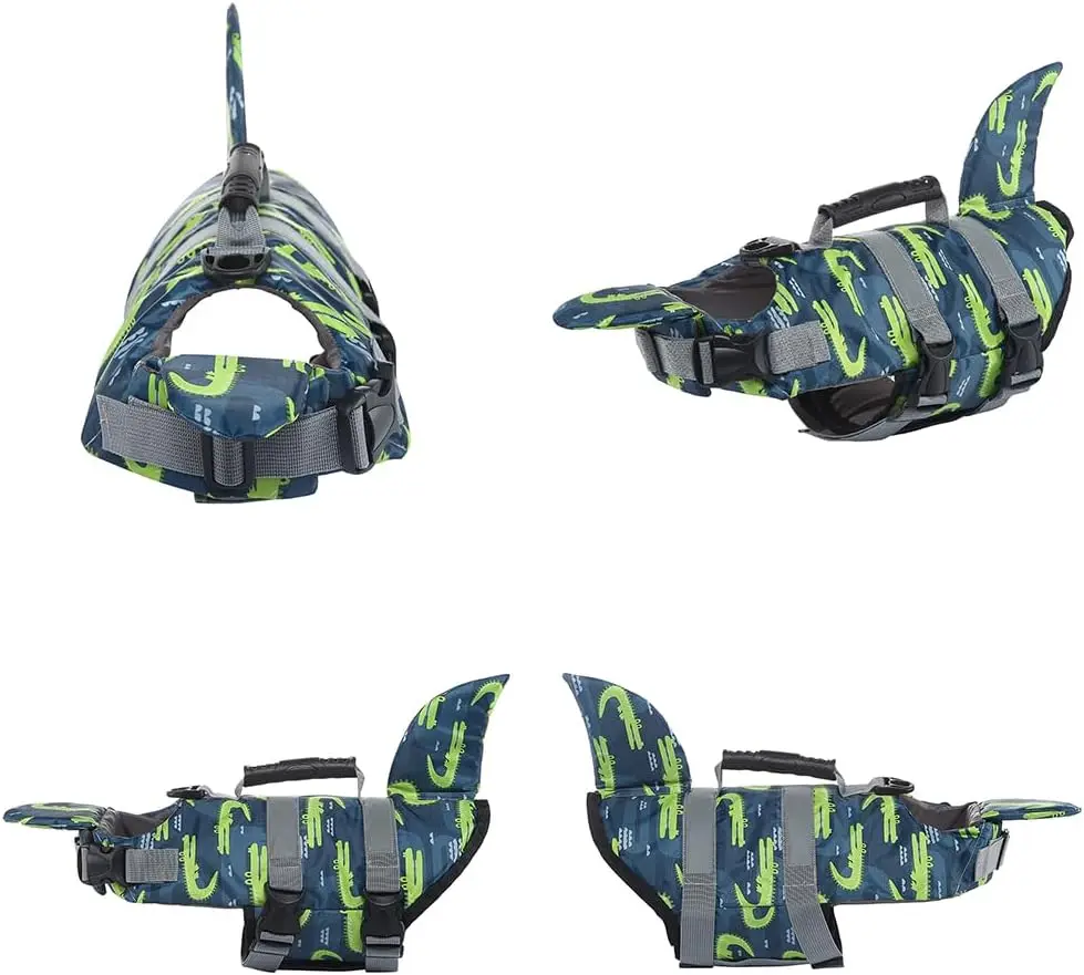 

Dog Life Jacket with Shark Fin Adjustable Buoyancy Vest Oxford Cloth Reflective Strips Rescue Handle