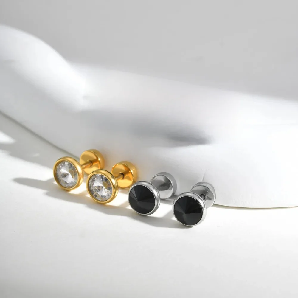 Boucles d'oreilles élégantes en forme de cône et de Zircon pour hommes et garçons, petites boucles d'oreilles rondes imperméables en acier inoxydable, cadeaux de bijoux Hip Hop