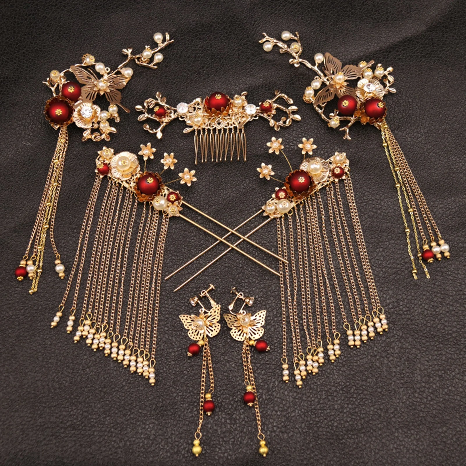 Frauen Hanfu Haar Kämme traditionelle chinesische Hochzeit Haarschmuck Stirnband Stick Kopfschmuck