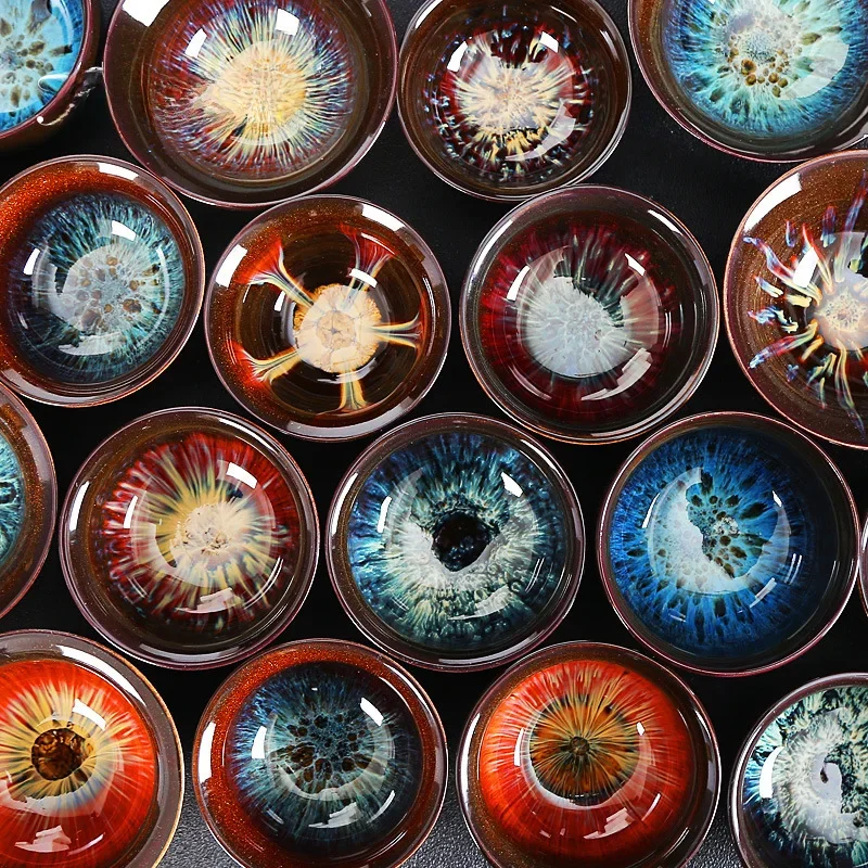 Tasse à thé en céramique Jianzhan avec changement de four chinois, glaçure Temmoku rétro, tasse à thé, bol à thé en poterie bleue, service à thé à la maison, maître standardisation, vente en gros
