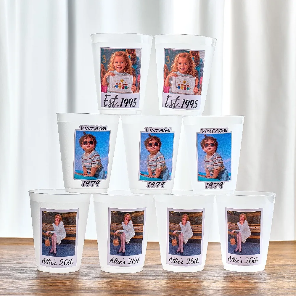 Custom Photo Frosted Plastic Party Cups, Image Printed Reusable Cup, Custom Picture Cup for Birthday Family Party Decor Favors.