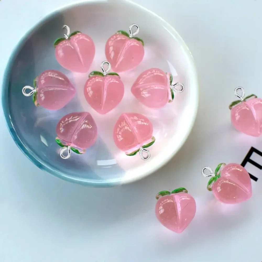 10PcsTransparent brzoskwinia płaska żywica Charms wisiorek do akcesoria do wyrobu biżuterii kolczyki DIY naszyjnik brelok dekoracja — zdjęcie 2