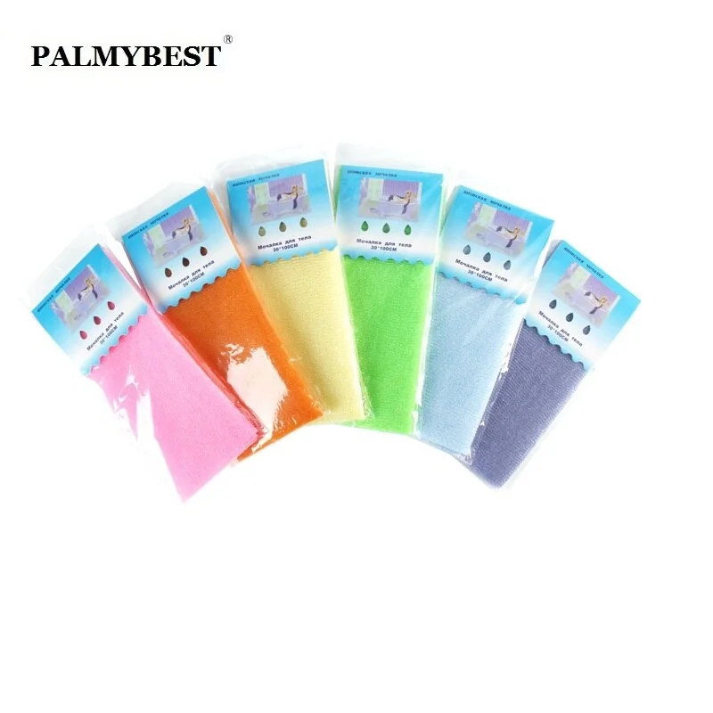 Knitted Nylon Fabric Bath Towel, Shower Scrubbing Towel, Hard Washcloth, 6 Kinds Color, 2Pcs