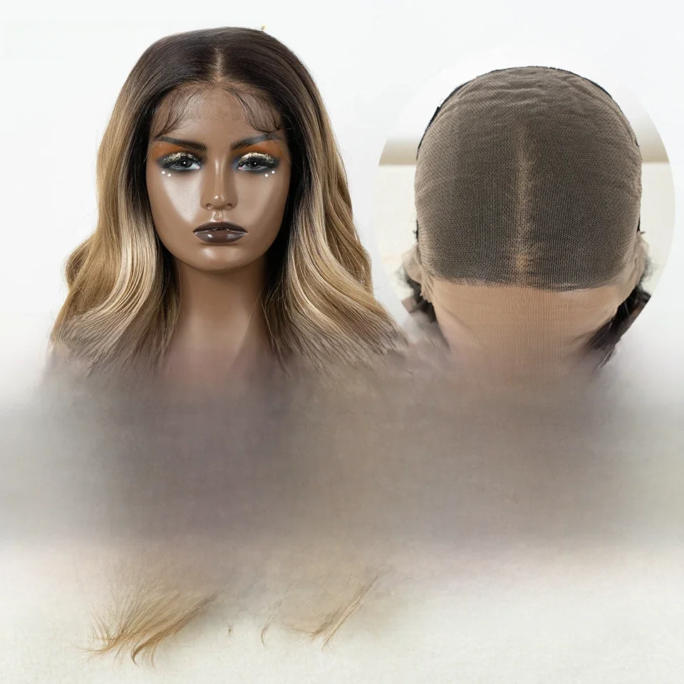 EDOM-Perruques Lace Front Synthétiques pour Femme, Body Wave, Perruque Lace Wig Longue, Ombre Brune, Perruques Cosplay Pre-Plucked, 13x7 HD