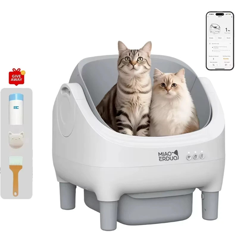 MIAOERDUO 2026 NEUE Elektrische Katzentoilette, selbstreinigend, offen, 75L, Echtzeit-App-Überwachung, unterstützt 2.4G WLAN mit Sicherheitssensoren, Aromatherapie-Reinigungsbürste & Müllbeuteln,