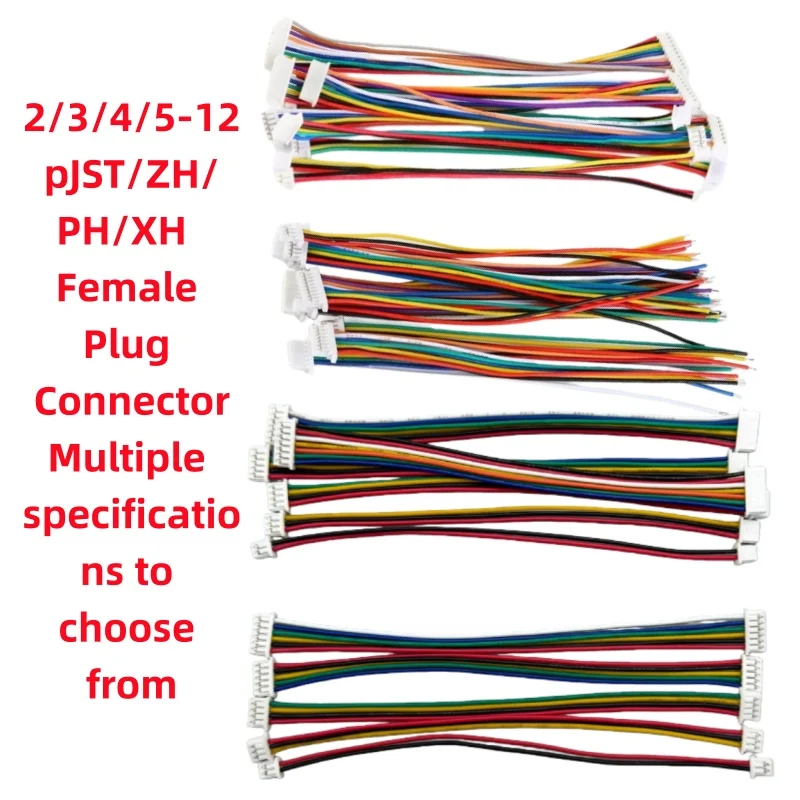 Connecteur de fil à 2/3/4/5/6/7/8/10P/12 broches, 1.25/1.5/2.0/2.54mm, JST/ZH/PH/XH, connecteur femelle avec fil, 10 pièces/lot