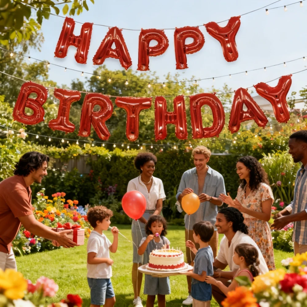 

Red Happy Birthday Banner Balloon Aluminum Foil 16 Inch 3D Letter Mylar Balloons Birthday Party Decoration for Kids Men Women