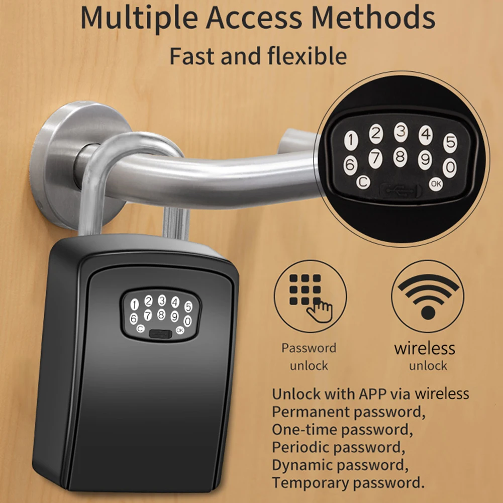 Smart Lock Box com senha e aplicativo para celular, desbloqueio para armazém, chave anti-perdida, cofre forte, Ddeposit, controle remoto