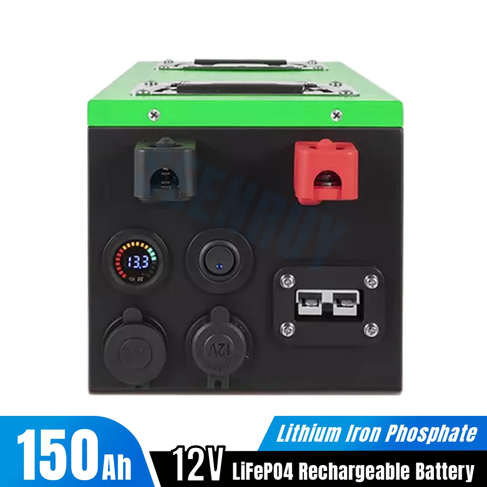 12V 150Ah Lifepo4 Battery Pack Lithium Iron Phosphate Built-in BMS USB Cigarette lighter for Outdoor RV Solar Energy