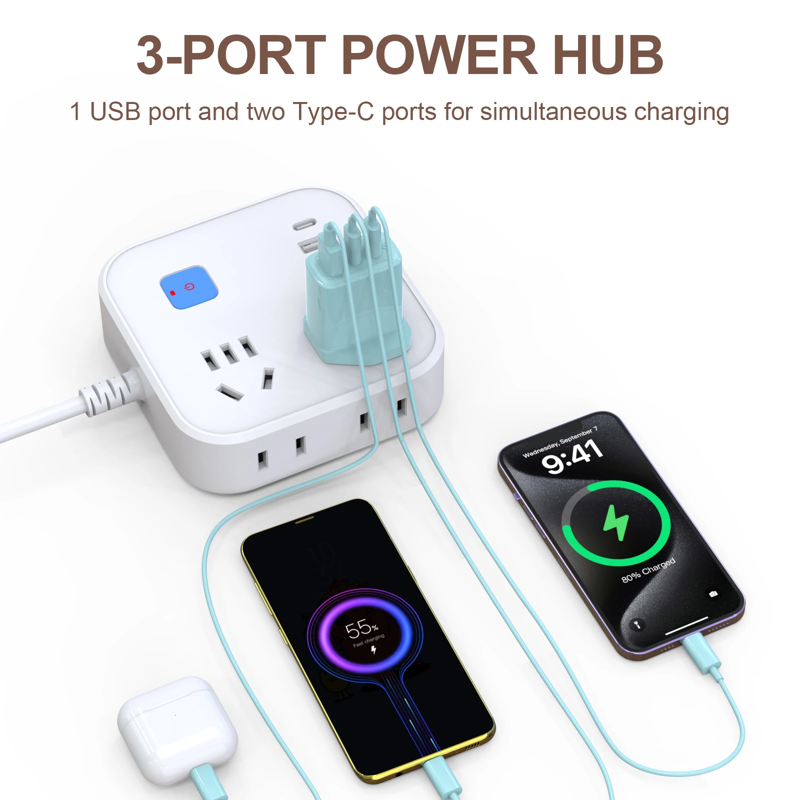 شاحن سريع للهاتف المحمول بخمسة ألوان بقدرة 100 وات بتصميم 3 في 1 لهواتف iPhone وAndroid وSamsung وXiaomi وHuawei وغيرها من الهواتف الذكية