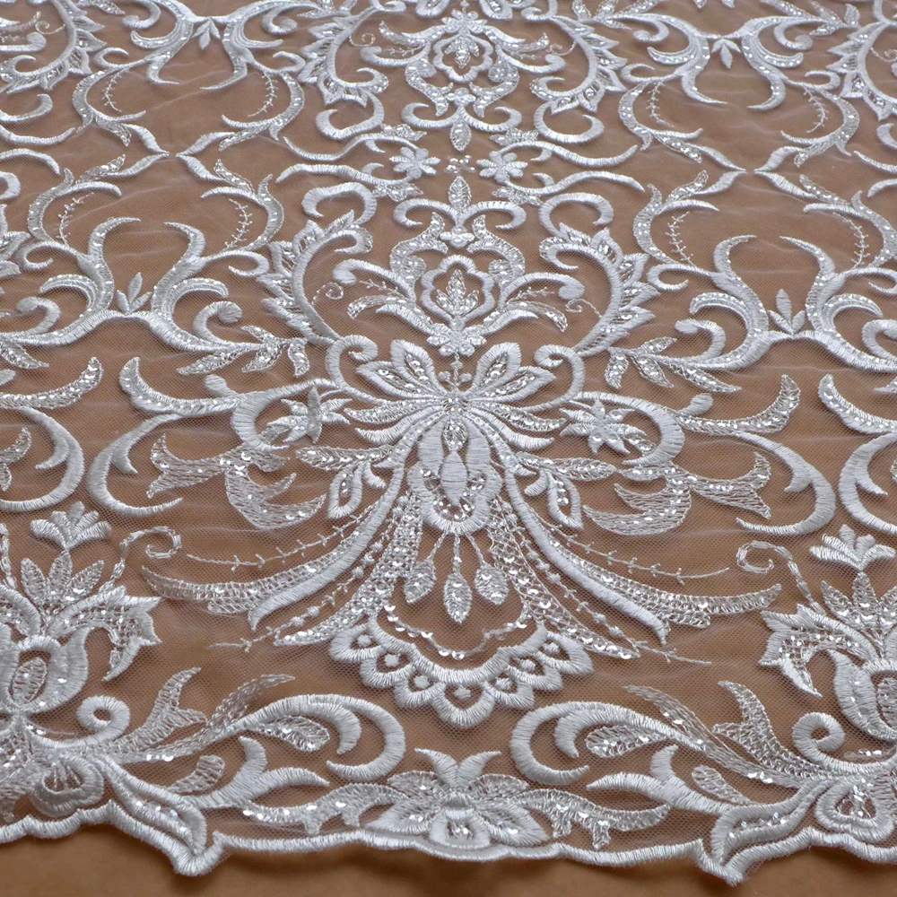 

Ткань HelluyerDc: блестящий тюль с пайетками цвета «белый молочный», красивые узоры, вышивка для выпускных платьев и модных дизайнов