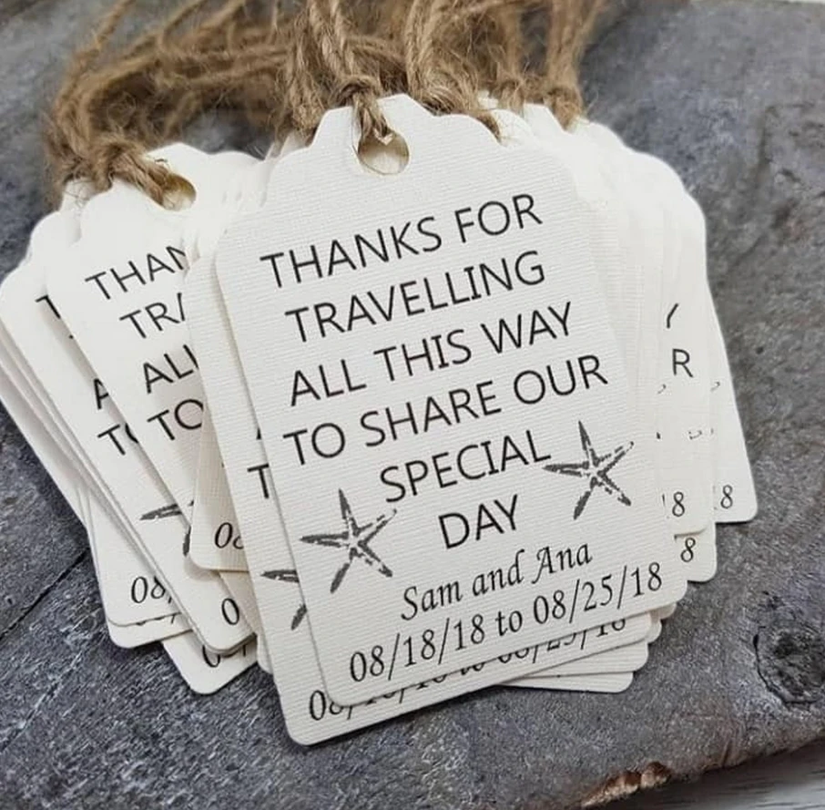 50 قطعة من علامات هدايا الزفاف المخصصة مع نجم البحر - أي كلمات وأي لون علامات نجم البحر