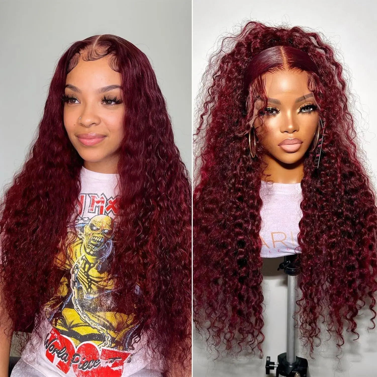 

180 200 Density 30 Inch 13x4 99J Burgundy Deep Wave Lace Frontal Wig Curly Lace Front HD Lace Frontal Human Hair Wigs For Women