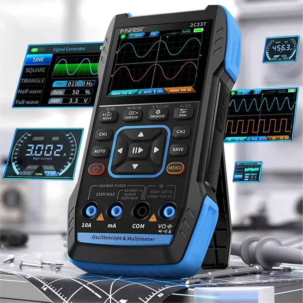 FNIRSI 2C23T Handheld Digital Oscilloscope Multimeter + Function Signal Generator 3IN1 Dual Channel 10MHZ*2 50MS/s Oscillometer