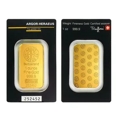 24K Gold Plated Swiss 1 Ounce Argor-Heraeus Gold Bar 1 oz  Gold Bullion Foreign Currency Gifts Coin Bullion Collection
