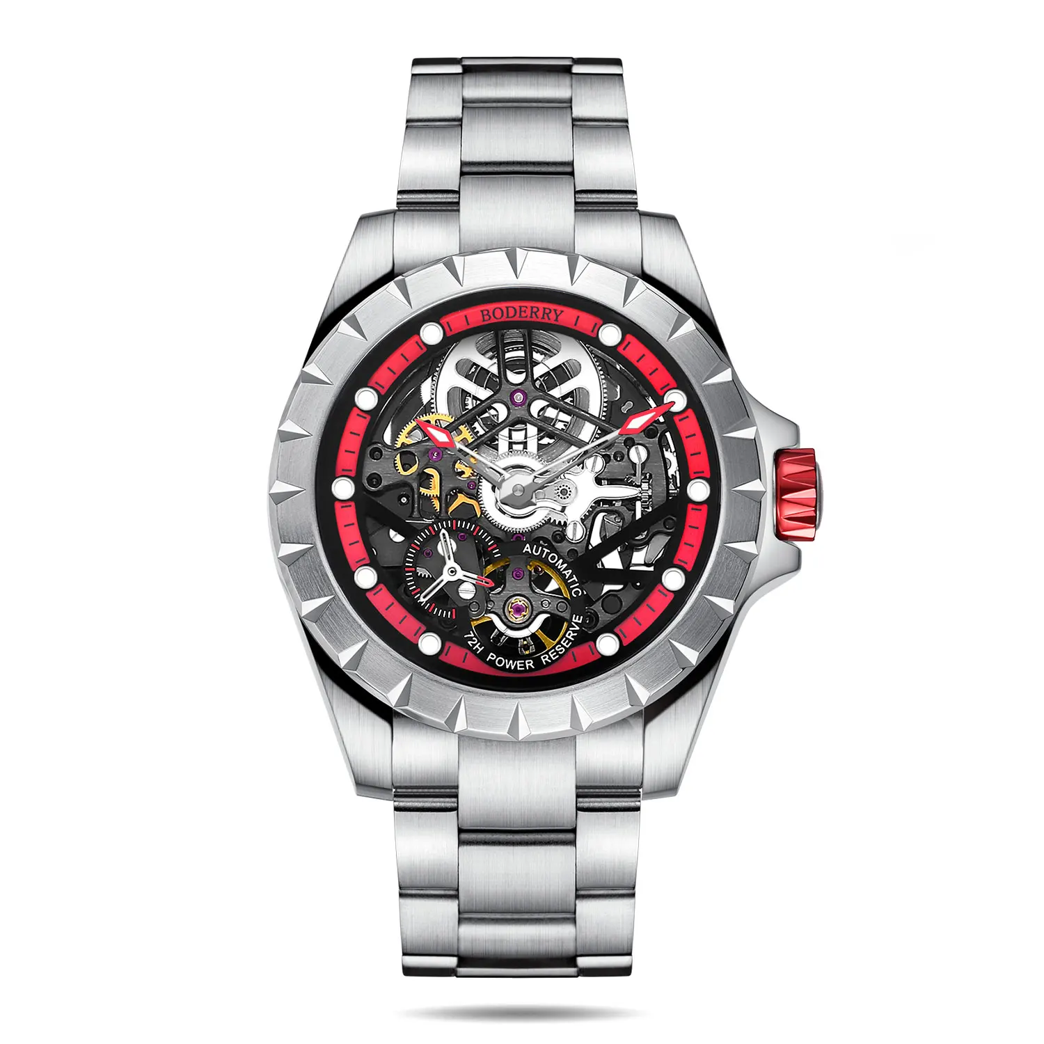 Boderry Windmill Men\'s Skeleton Stylish Watches Automatic Mechanical Fashion Sports Watch for Men Waterproof Wristwatches