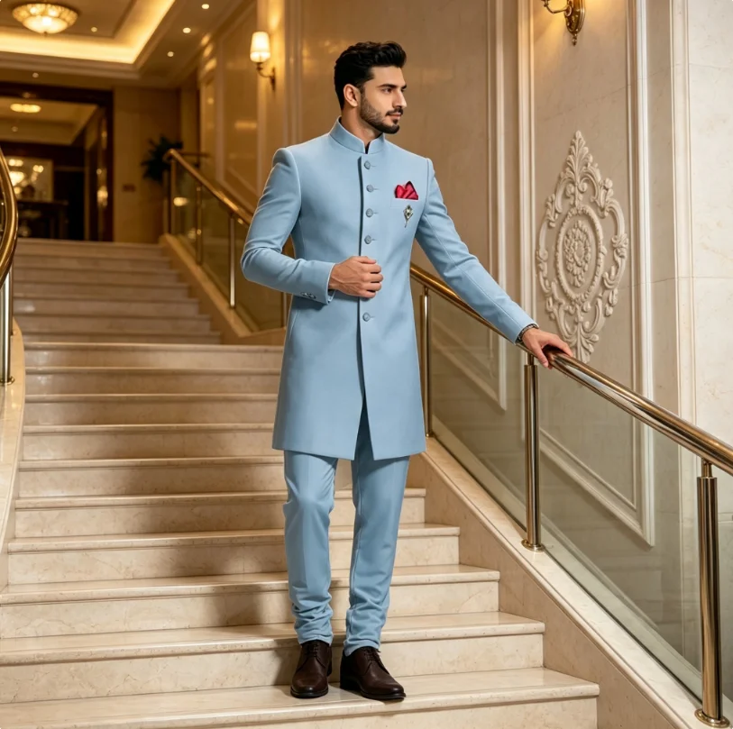 Modieus wit herenpak met opsta - Men Formal Wear Indian recensie en prijs