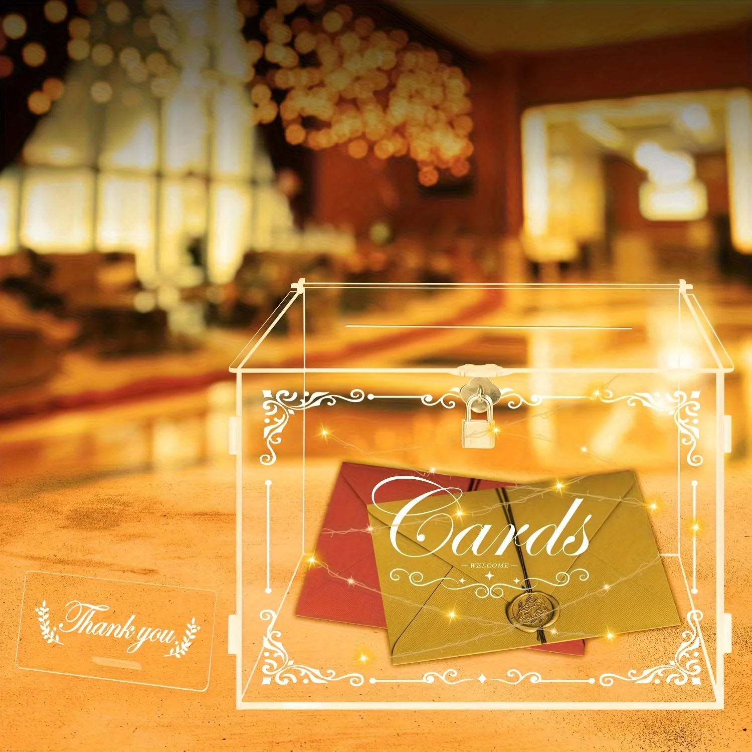 

Acrylic Wedding Card Box Money Post Gift Box Holder, Clear Card Box Envelope Boxes with Lock and Slot for Reception Anniversary